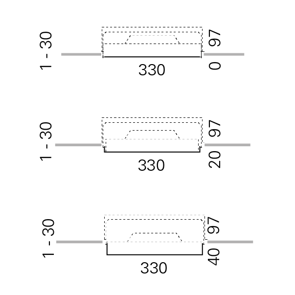 Massskize der Leuchte DISC LED EINBAU 330