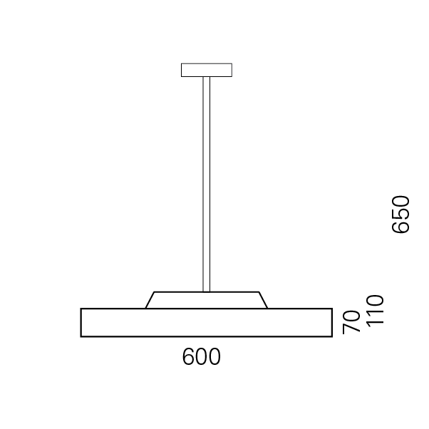 Massskize der Leuchte DISC LED PENDELROHR 600