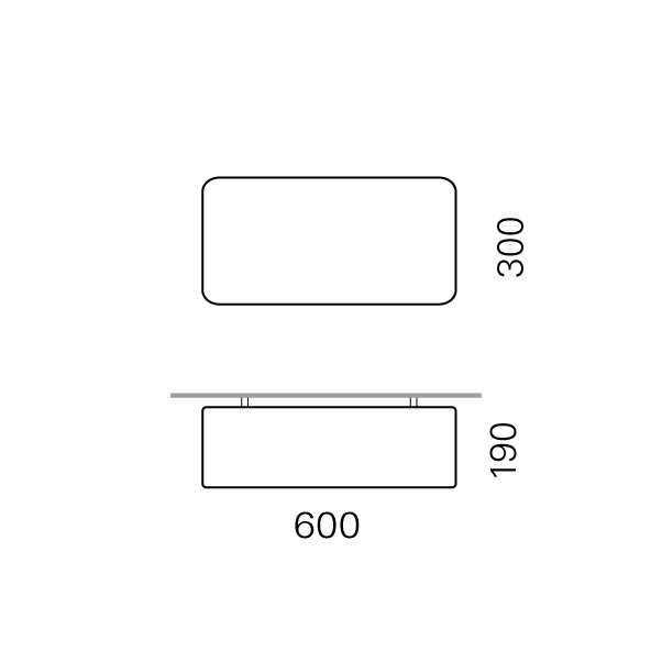 Massskize der Leuchte EMIL LED DIREKT 300x600x190