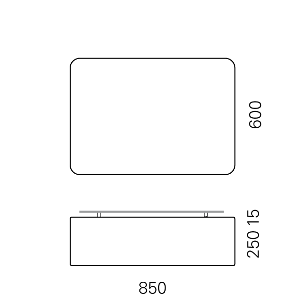 Massskize der Leuchte EMIL LED DIREKT 600x850x250