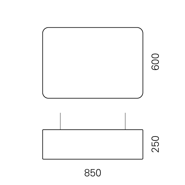 Massskize der Leuchte EMIL LED PENDEL 600x850x250