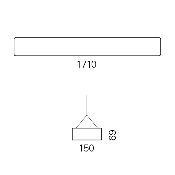 Massskize der Leuchte RHO-R LED PENDEL 150x1710