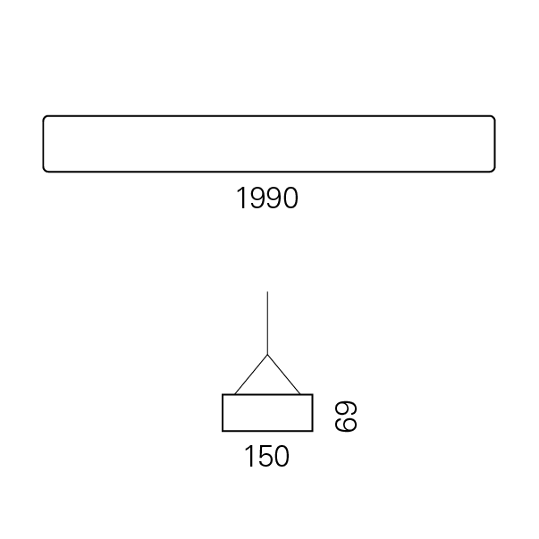 Massskize der Leuchte RHO-R LED PENDEL 150x1990