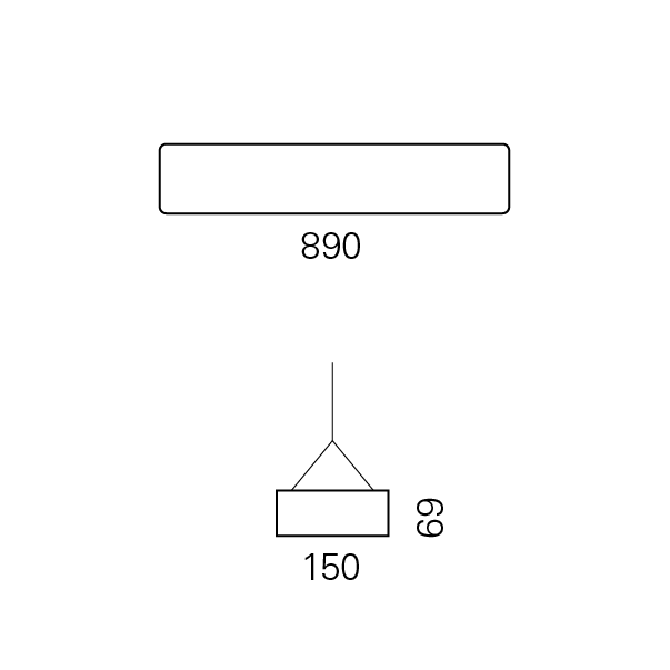 Massskize der Leuchte RHO-R LED PENDEL 150x890