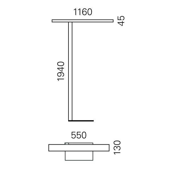 Massskize der Leuchte TAU LED STEHLEUCHTE I 1160