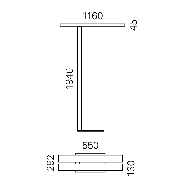 Massskize der Leuchte TAU LED STEHLEUCHTE II 1160