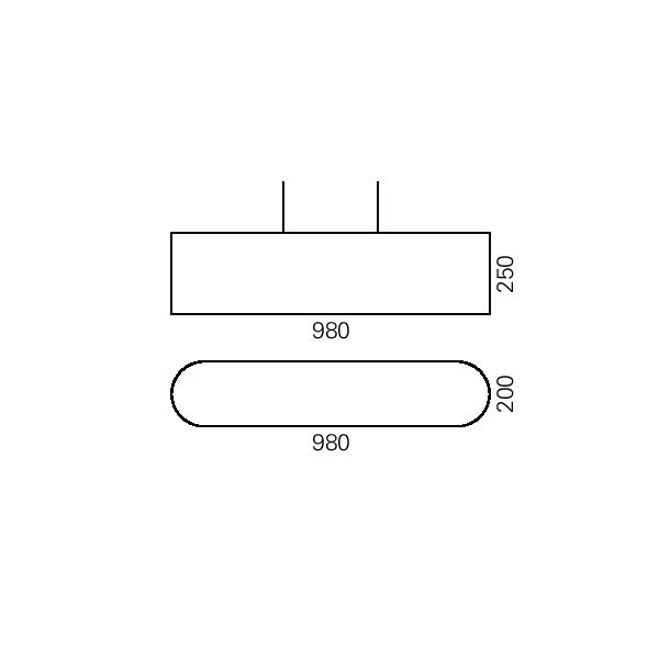 Massskize der Leuchte URS LED PENDEL 980x250