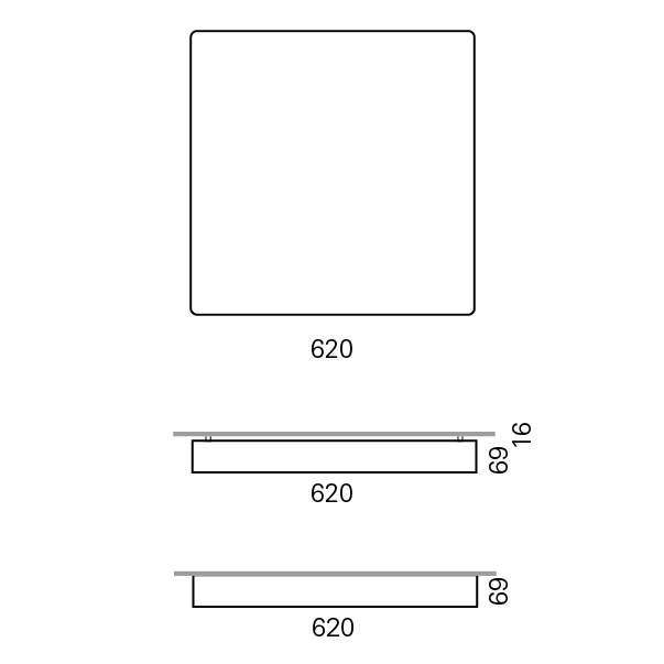 Massskize der Leuchte ZETA-R LED DIREKT 620x620