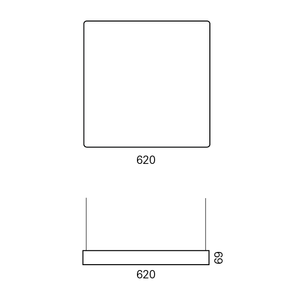 Massskize der Leuchte ZETA-R LED PENDEL 620x620