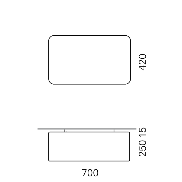 Massskize der Leuchte EMIL LED DIREKT 420x700x250
